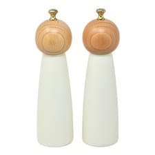 Image of Salt & Pepper Mill 20cm Cream Wood Manual Grinder Golden Knob Shakers 2pcs Set