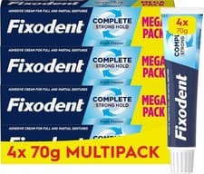 Image of 4x 70g (280g) Fixodent Original Mint Complete Strong Hold Adhesive Denture Cream