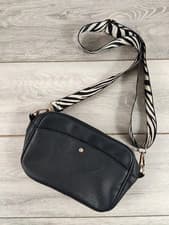 Image of NEW Accessorize Faux Leather Webbing Strap Crossbody Bag Black