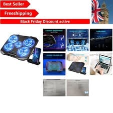 Image of Elegant Black Laptop Cooling Stand with 5 Fans & 2 USB Ports - Adjustable Design