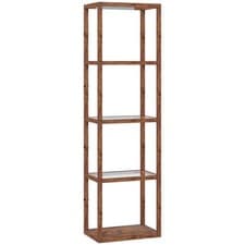 Image of Modern 4-Tier Floor Lamp w Shelves – LED Lighting & Display Unit, Rustic Brown