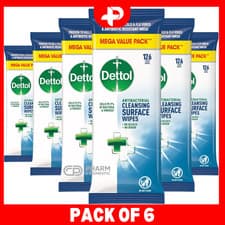 Image of Dettol Anti-Bacterial Cleansing Surface Wipes 126w Without Bleach & Odour 6 Pack