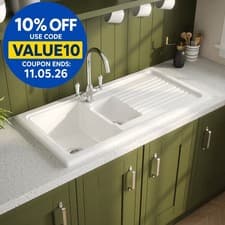 Image of Reginox Traditional Kitchen Sink Ceramic 1.5 Bowl White Reversible Waste RL301CW