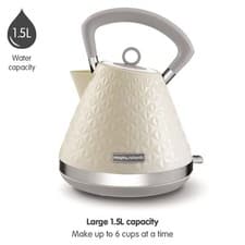 Image of Morphy Richards Kettle, 1.5L, Fast Boil, 360 Base, Easy View Vector Cream 108132