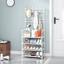 Image of 4-Tier Coat Rack With Shoe Storage Stand Entryway Organizer With Hooks & Shelves