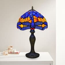 Image of Handcrafted Tiffany Style Table Lamp - 10 inch Colorful Stained Glass Desk Light