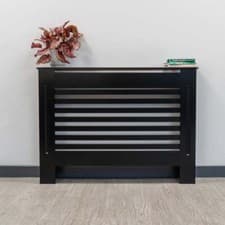 Image of RADIATOR COVER Wall Cabinet MDF Wood Black Horizontal Line Grill Shelf Cabinet