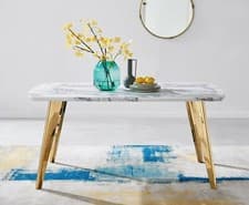 Image of ANDRIA White Marble Effect & Gold Leg Rectangular 6 Seater Kitchen Dining Table