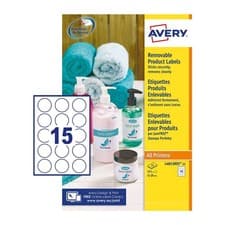 Image of Avery White 51mm Self Adhesive Round Labels - 15 Per Page - 25 Sheets (L4853REV-