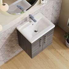 Image of Nuie Arno 500mm Wall Hung 2-Door Wash Basin Vanity Unit Anthracite Woodgrain