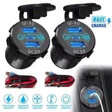 Image of 12V Car Cigarette Lighter Socket Dual QC3.0 USB Port Fast Charger Power Adapter