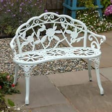 Image of White Cast Aluminium Garden Bench Metal Frame 2 Seater Garden Patio Chair