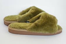 Image of Sheepskin Slippers Women's Ladies Open Toe Natural Wool Green-Grey-White