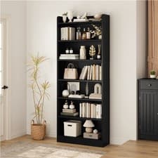 Image of 7-Tier Bookcase Adjustable Tall Bookcase with Top Open Compartment, Black