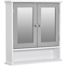 Image of Kleankin Bathroom Mirror Cabinet, Wall-Mounted Storage Organizer w/ Double Doors