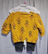 Image of Carters Baby Girl 3 Piece Set Yellow Floral Cardigan size 0/3 mots