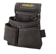 Image of STANLEY Leather Tool Belt Pouch, Double Pocket Organiser for Tools and for Small
