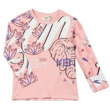 Image of Kenzo Kids Pink Long Sleeve Cotton T-Shirt 6A Karissa With Logo Front And Back