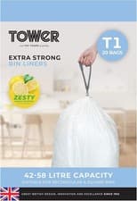 Image of Tower T878000 42-58L Lemon Scented Heavy Duty Drawstring Bin Liners, 20 Pack