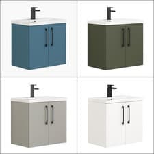 Image of Wall Hung Bathroom Vanity Unit Sink Basin 2 Door Black Handle Multicolour 500/60