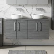 Image of Nuie Arno Wall Hung 4-Door Vanity Unit & Worktop 1200mm - Anthracite Woodgrain