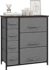 Image of Chest of 7 Drawers Grey Fabric Foldable Drawer Dresser Steel Frame Tallboy Unit