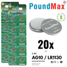 Image of 20 X Super AG10, LR1130 LR54 1.5v PoundMax Alkaline Button Cell Battery
