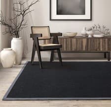 Image of Sisal Rug Black Large 100% Sisal Linen Rug Grey Border Rug Anti Slip