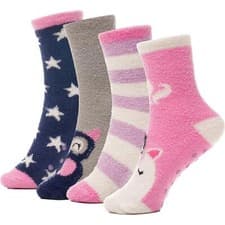 Image of A2Z 4 Kids Girls Socks 4 Pack Brushed Chenille Novelty Xmas Winter Warm Socks