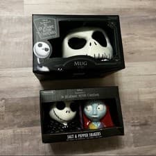 Image of Disney Nightmare Before Christmas Skull Mug and Salt and Pepper Shaker Set NEW