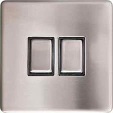 Image of 2 Gang 2 Way 10A Brushed Chrome Screwless Light Switch - Designed for UK Usage