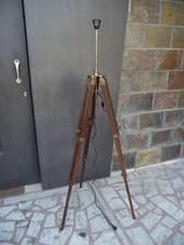Image of Vintage Floor Lamp Brown Finish Wooden Tripod Lighting Stand For Home Décor Gift