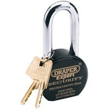 Image of Draper Expert 63mm Heavy Duty Stainless Steel Padlock 2 Keys Shackle Length 50mm