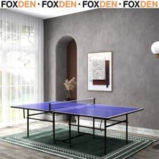 Image of 9FT Folding Table Tennis Table with Four Wheels and net for Indoor Use, Blue