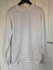 Image of Mens Classic white Sweatshirt - Medium - Casual Plain - Round Neck Jumper - NEW