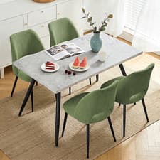 Image of Dining Table Sets ,Marble Effect Wooden Table with 4 Velvet Chairs Dining Room