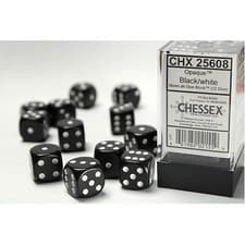 Image of Chessex - 16mm D6 Dice Block - Black w/White - Brand New & Sealed