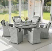Image of 6 Seater Garden Dining Table And Chairs Outdoor Patio Rattan Set Cushions Grey
