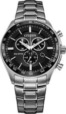Image of CITIZEN AT2411-50E MENS SILVER TACHYMETER ECO-DRIVE CHRONO BLACK DIAL WATCH *NEW