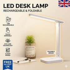 Image of Foldable LED Desk Lamp – USB Rechargeable, Touch Dimmable Light UK