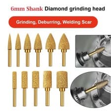 Image of 8-25mm Diamond Grinding Burr Head Bits 6mm Shank for Milling Polishing Buffing
