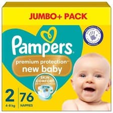 Image of Pampers New Baby Size2 Nappy 4-8Kg Premium Protection Soft Jumbo+Pack 76 Nappies