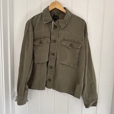 Image of Topshop Khaki Cropped Jacket Utility Shacket BN Large (100% Cotton)