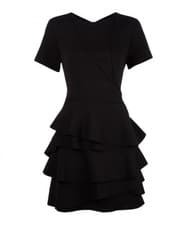 Image of DKNY Black Dress Ruffle Layer Mid Length Large RRP £275