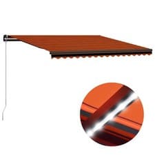 Image of Manual Retractable Awning with LED 450x300 cm Orange and Brown