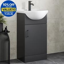 Image of Alpine Black Freestanding Cloakroom Vanity Unit with Basin - 450mm