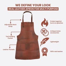 Image of Tan Real Leather Apron Butcher Apron -Cook Apron -BBQ Apron -Cooking Apron A4