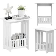 Image of 2 Tier Narrow Side Table Slim End Table with Storage Shelf & Magazine Rack White