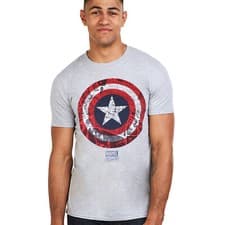 Image of Official Marvel Mens Captain America Shield T-shirt Grey S-2XL