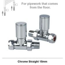Image of 15mm & 10mm Radiator Valves Pair - Angled or Straight - Manual Bathroom TRV Set